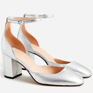 J. Crew Maisie Ankle-strap Heels in Metallic Leather